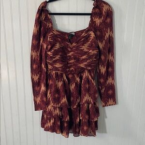 House of Harlow 1960 Red and Brown Patterned Dress